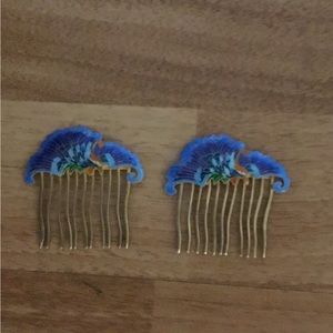 Vintage blue cloisonné hair combs